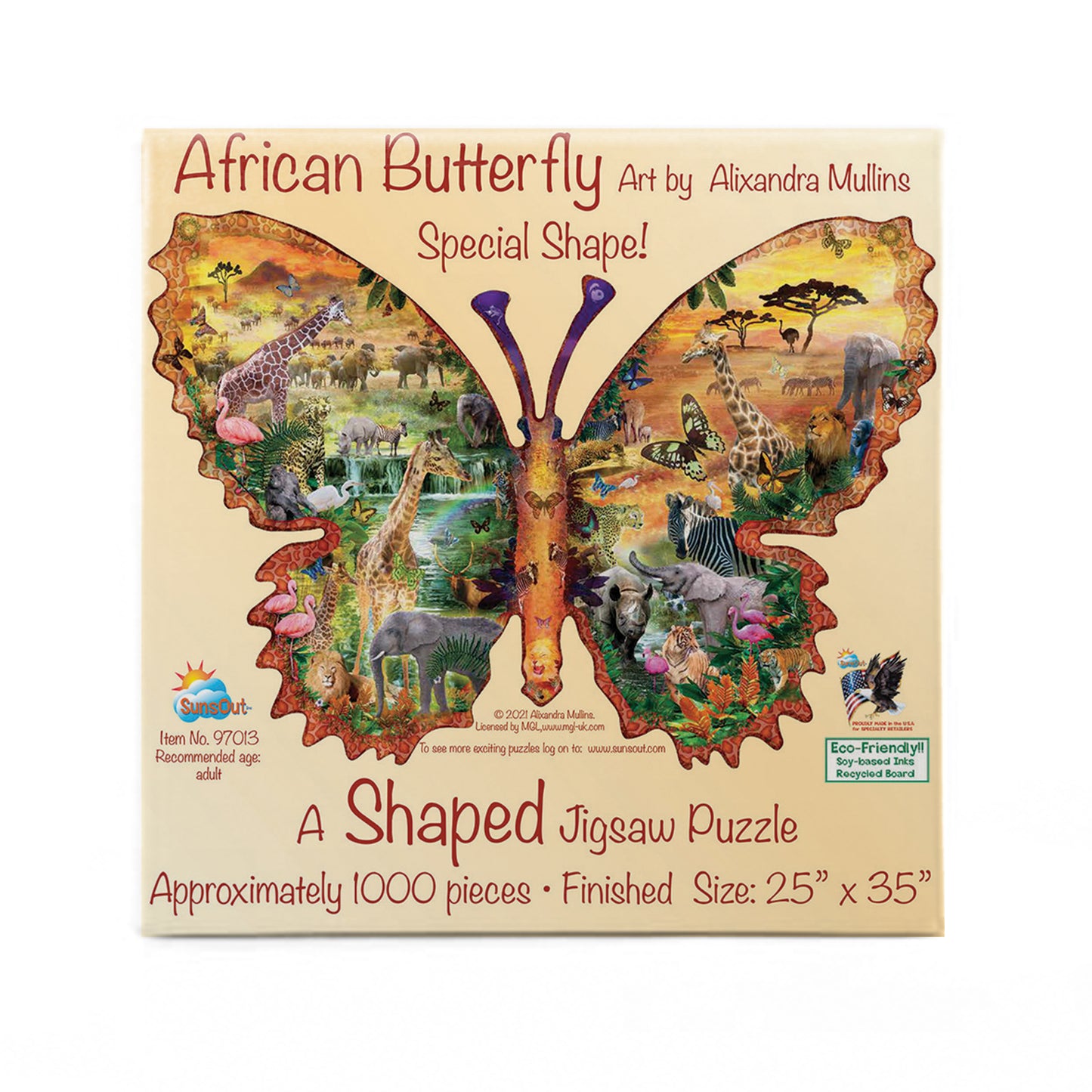 African Butterfly 1000 Piece Shaped Jigsaw Puzzle