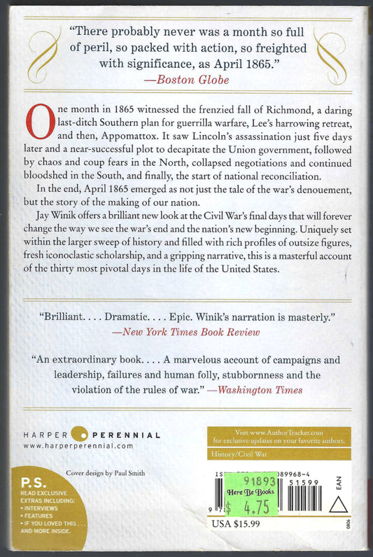 April 1865 The Month That Saved America by Jay Winik back cover