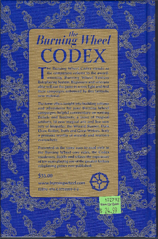The Burning Wheel FRP Codex by Luke Crane back cover
