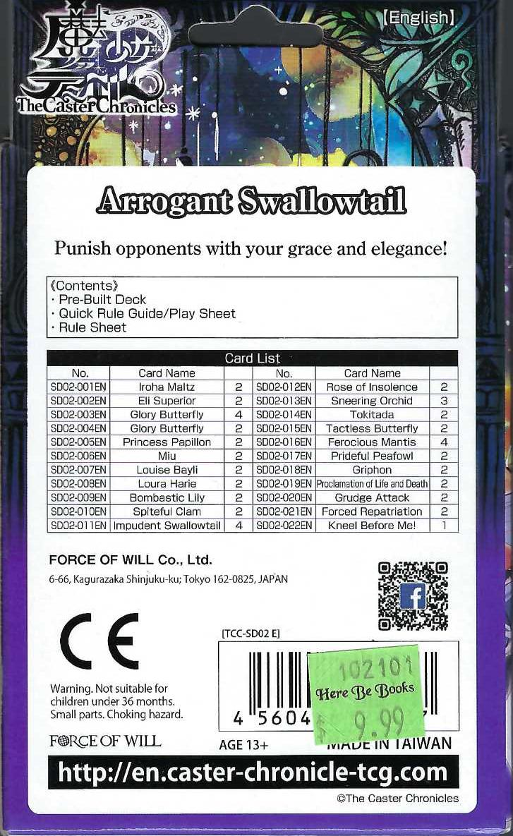 Caster Chronicles Arrogant Swallowtail Starter Deck back of box