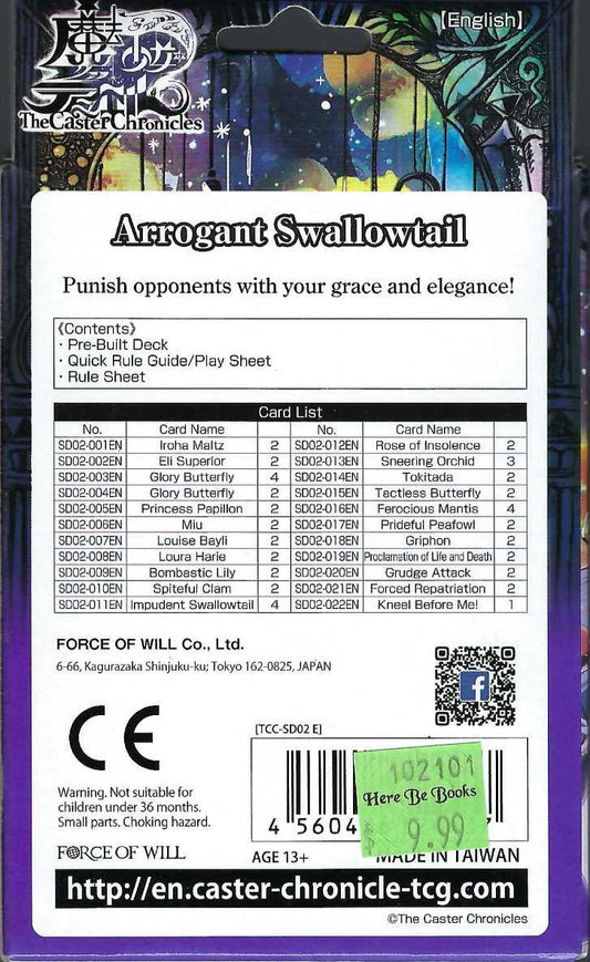 Caster Chronicles Arrogant Swallowtail Starter Deck back of box