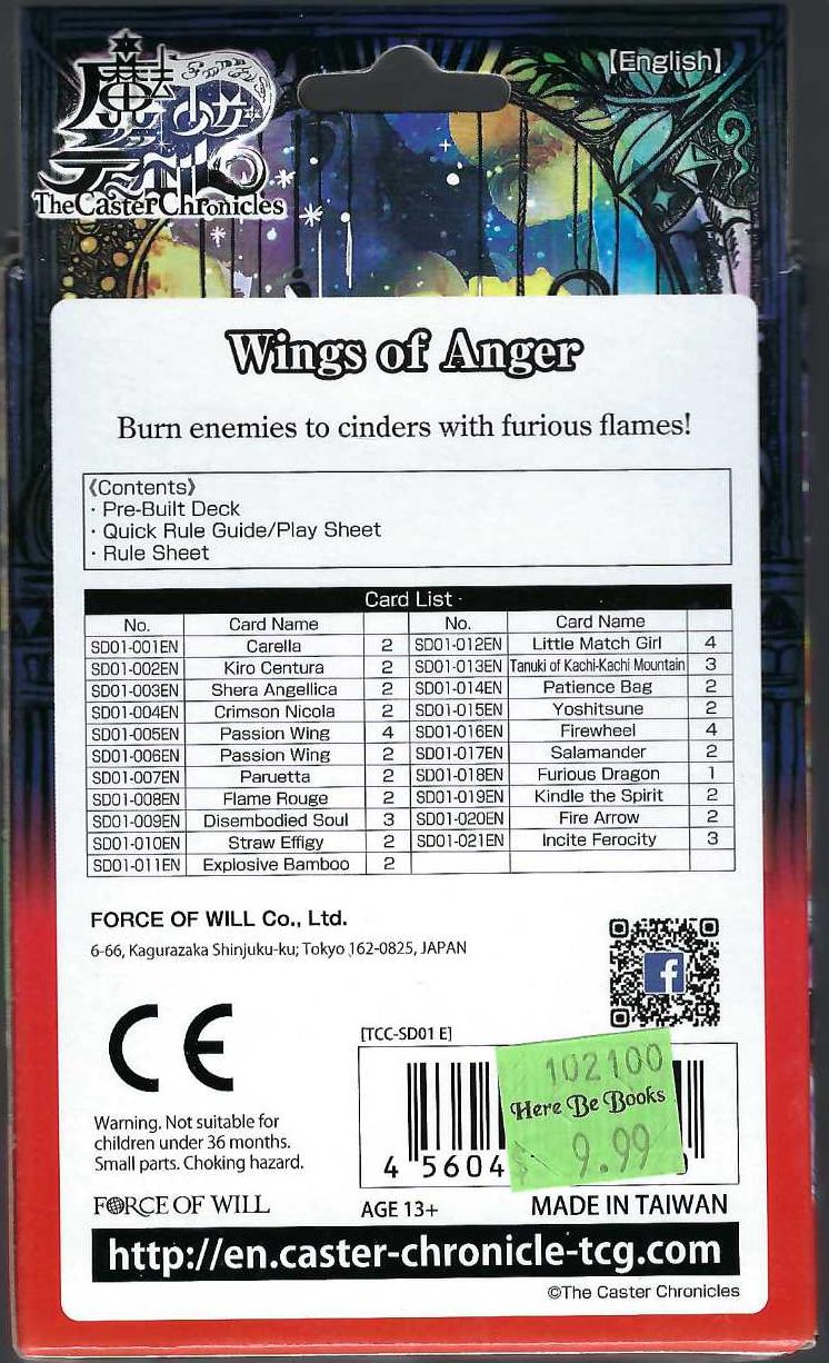 Caster Chronicles Wings of Anger Starter Deck back of box