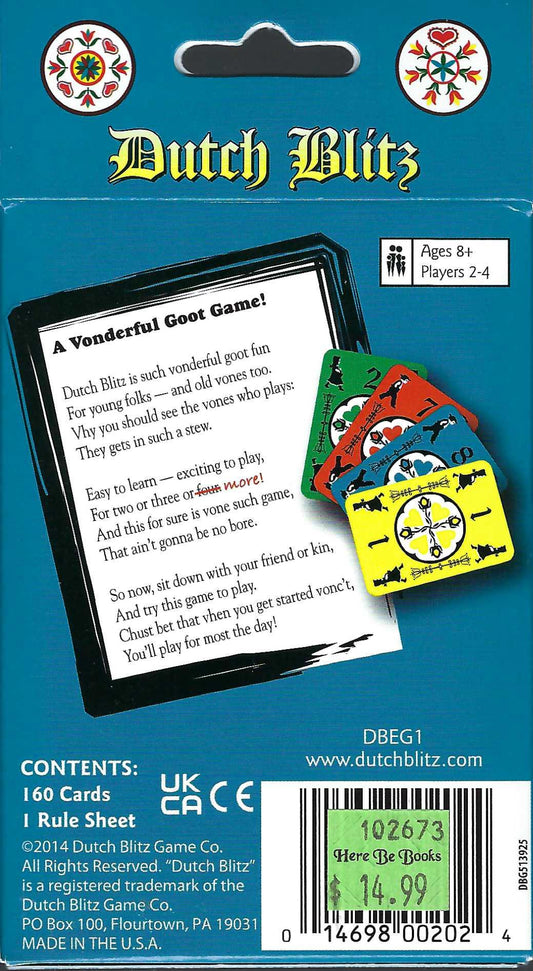 Dutch Blitz Blue Expansion back of box