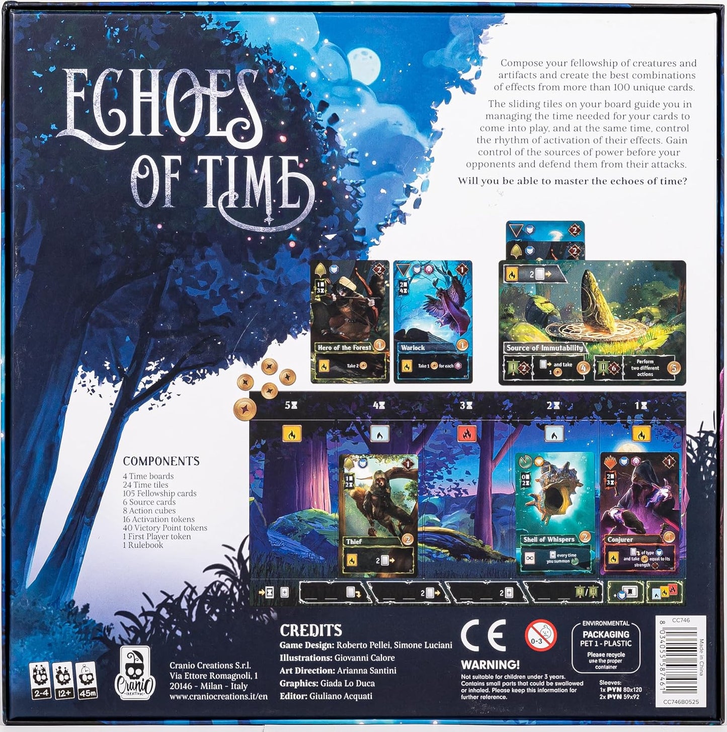 Back cover of 'Echoes of Time' board game.