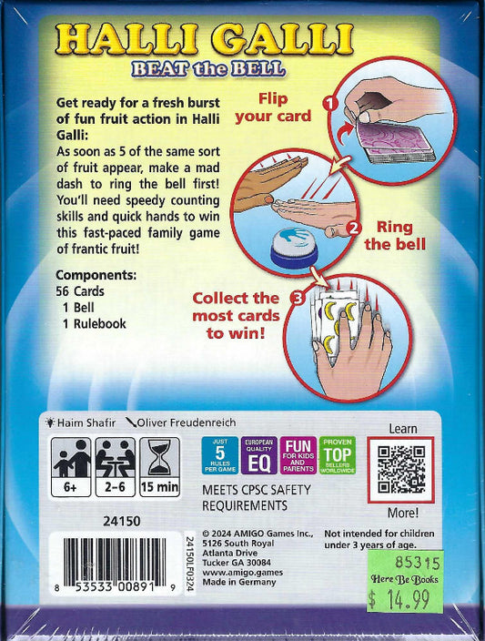 Back cover of Halli Galli board game box