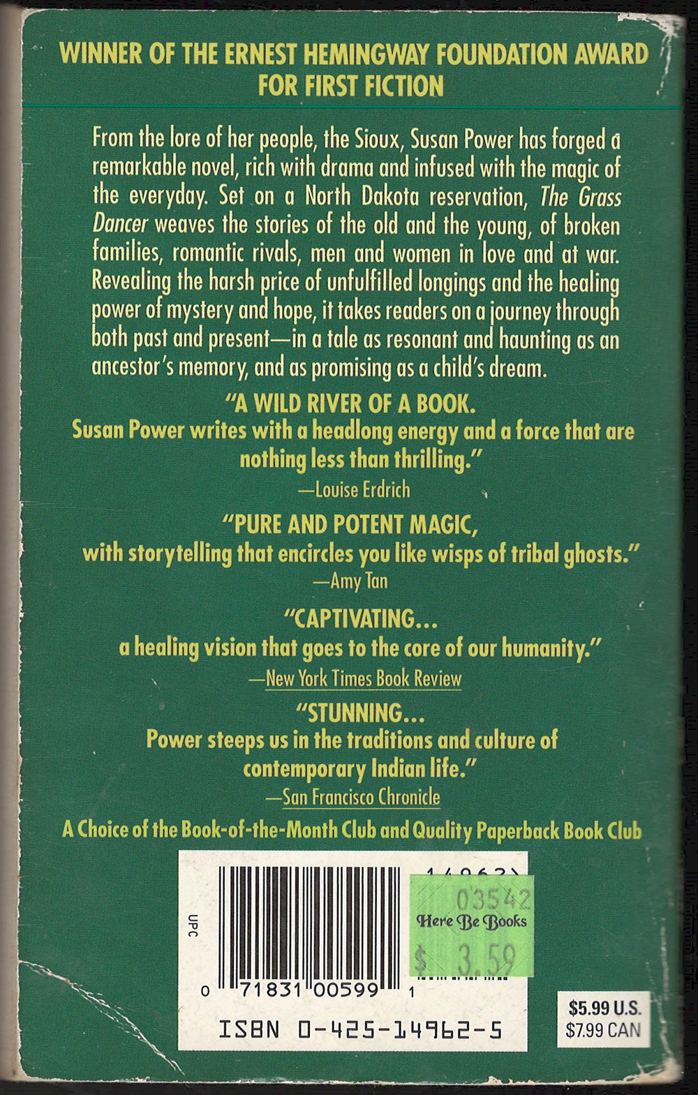 The Grass Dancer by Susan Power back cover