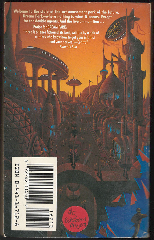 Back cover of The Barsoom Project by Larry Niven and Steve Barnes with futuristic amusement park design and text.