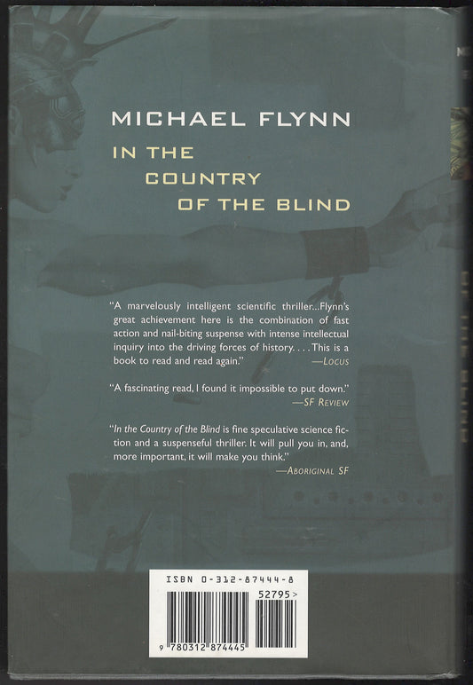 Back cover of In the Country of the Blind by Michael Flynn.