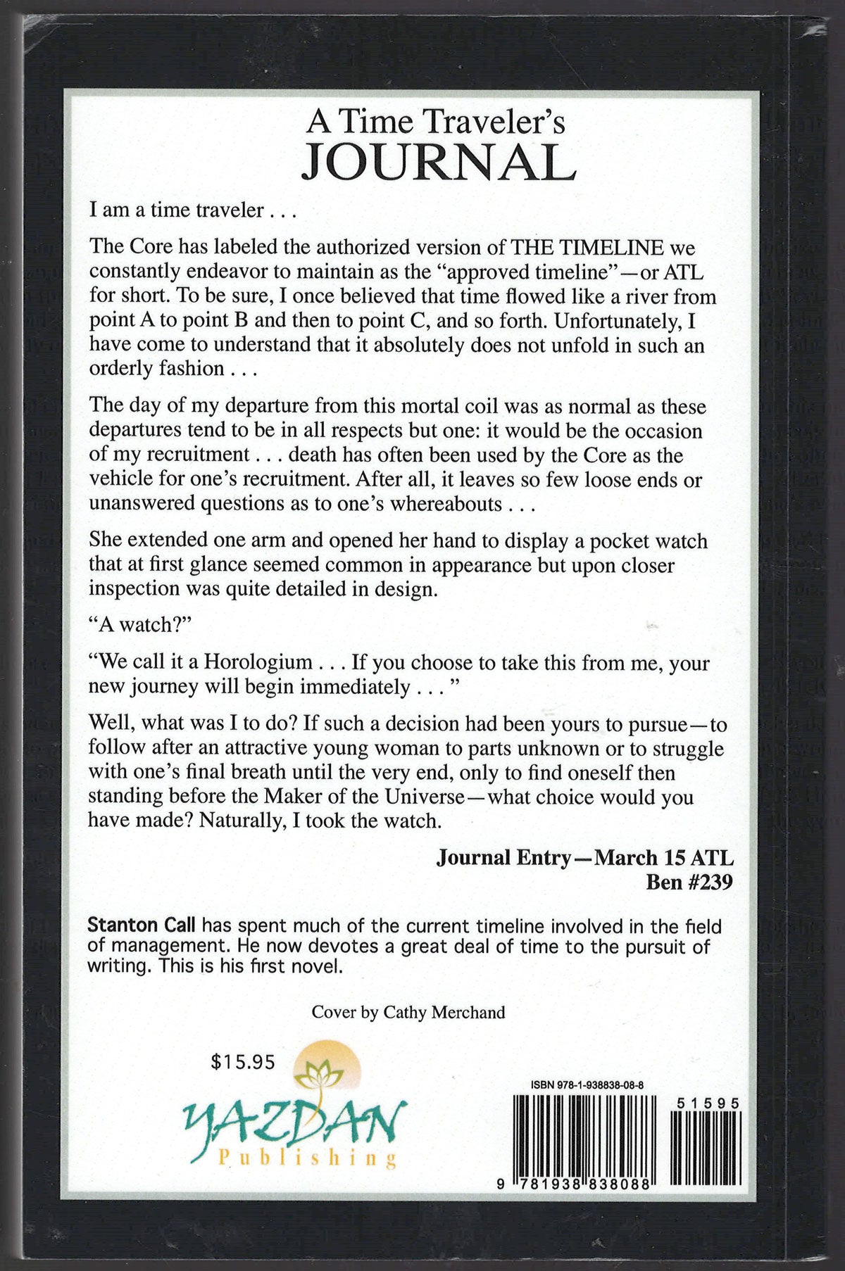 A Time Traveler's Journal by Stanton Call back cover with text.