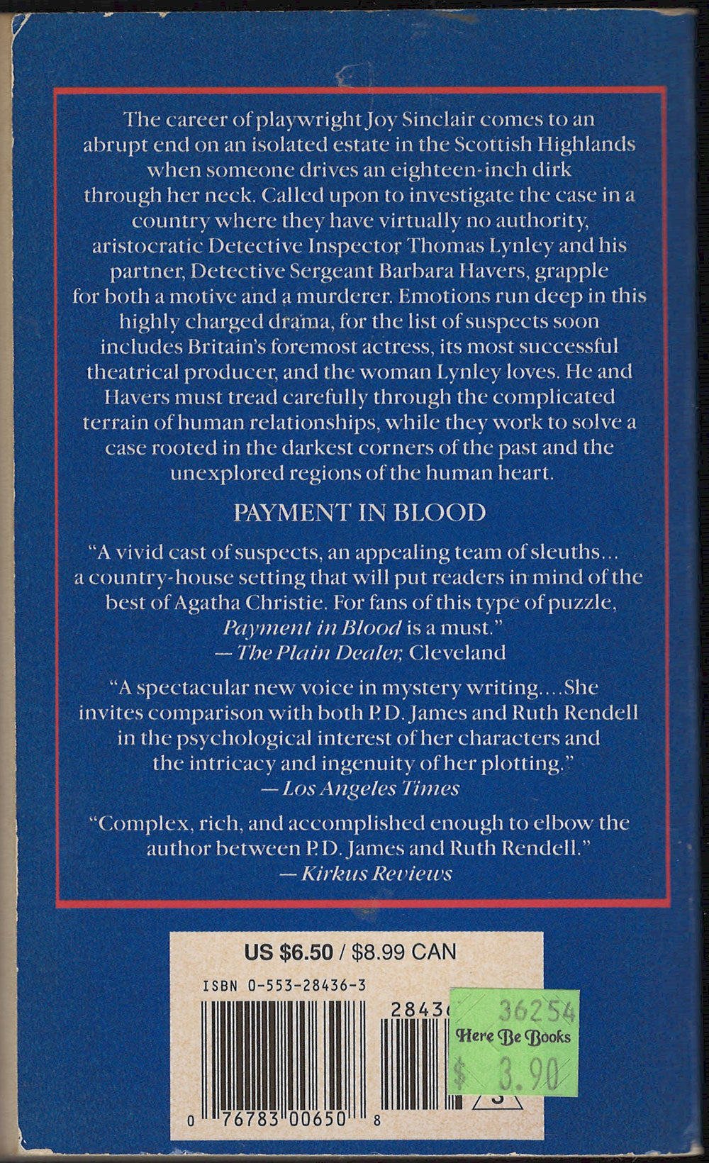 Payment In Blood by Elizabeth George back cover