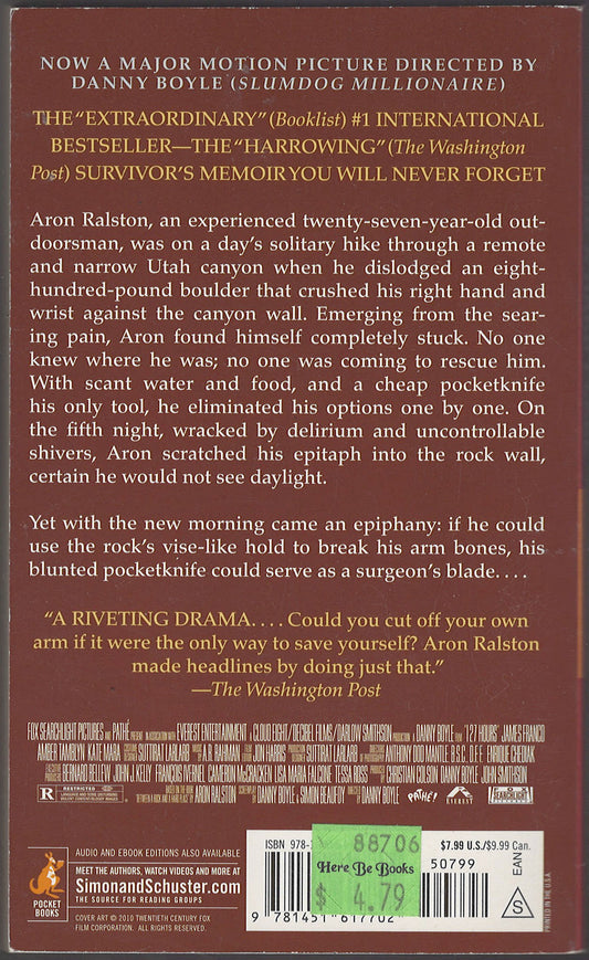 127 Hours Between a Rock and a Hard Place by Aron Ralston back cover
