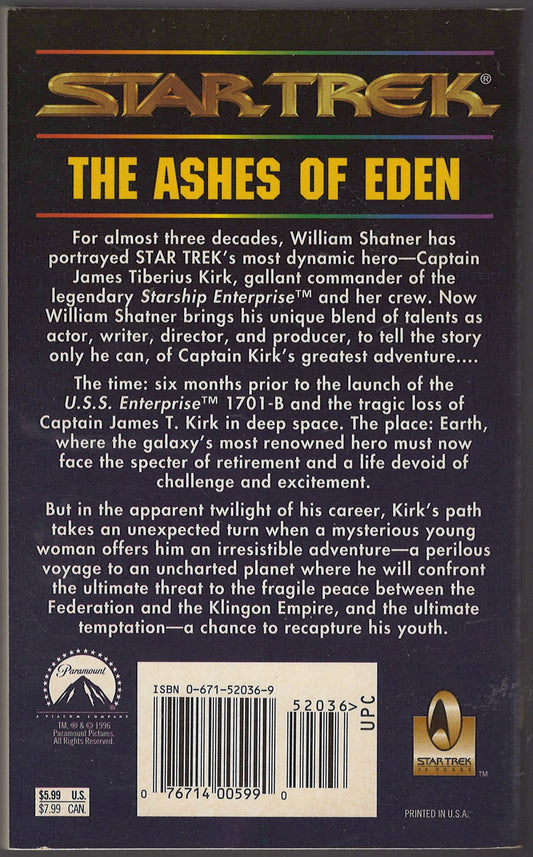 The Ashes of Eden by William Shatner back cover