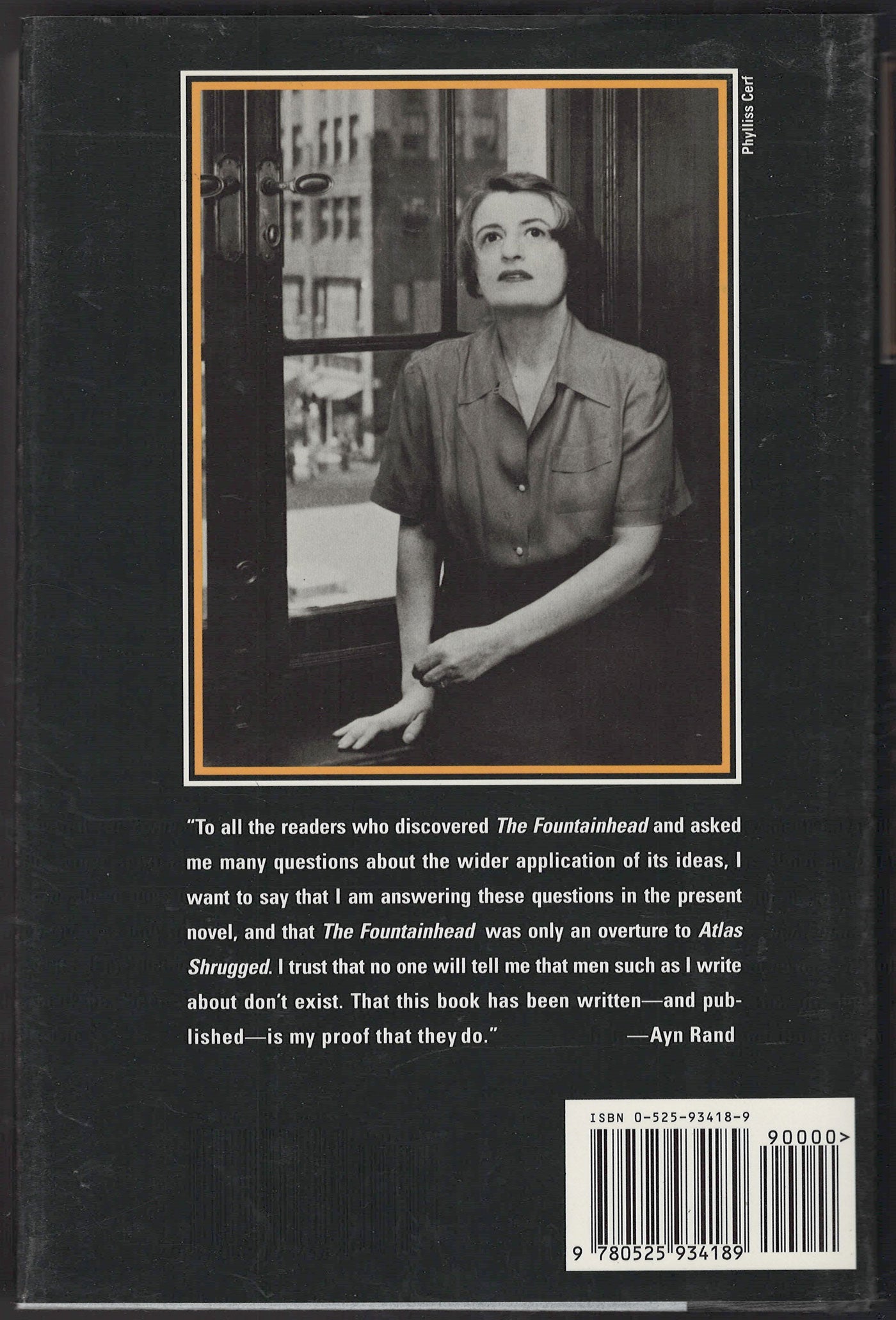 Back cover of Atlas Shrugged by Ayn Rand with a portrait of the author.