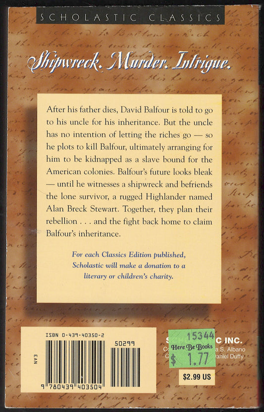 Kidnapped by Robert Louis Stevenson back cover