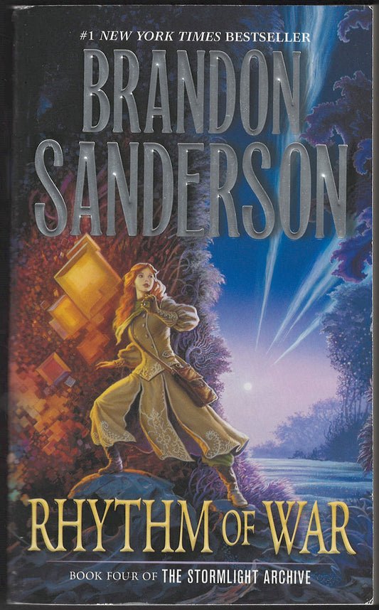 Front cover of Rhythm of War by Brandon Sanderson with a fantasy scene.