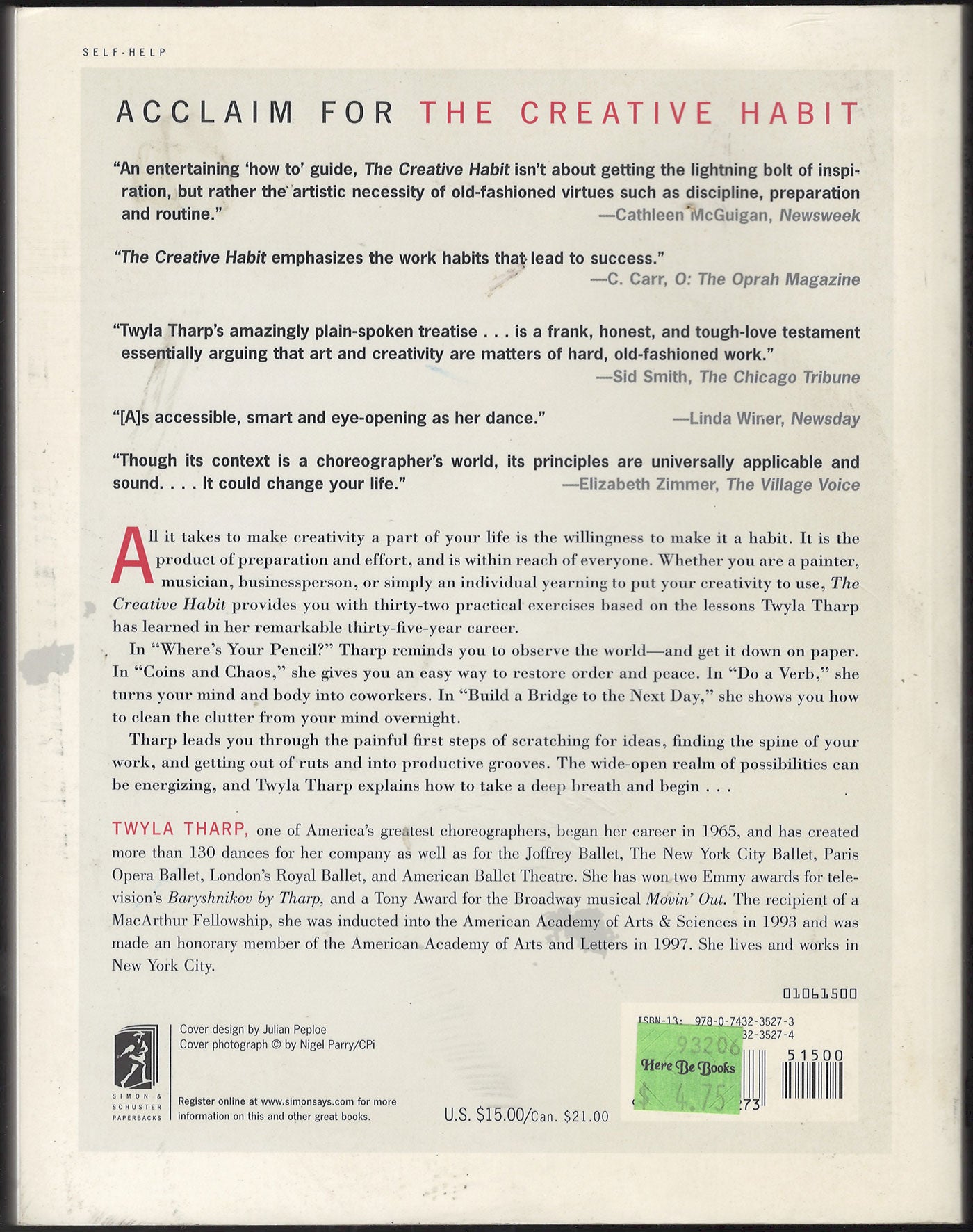 The Creative Habit Learn It and Use It for Life by Twyla Tharp back cover