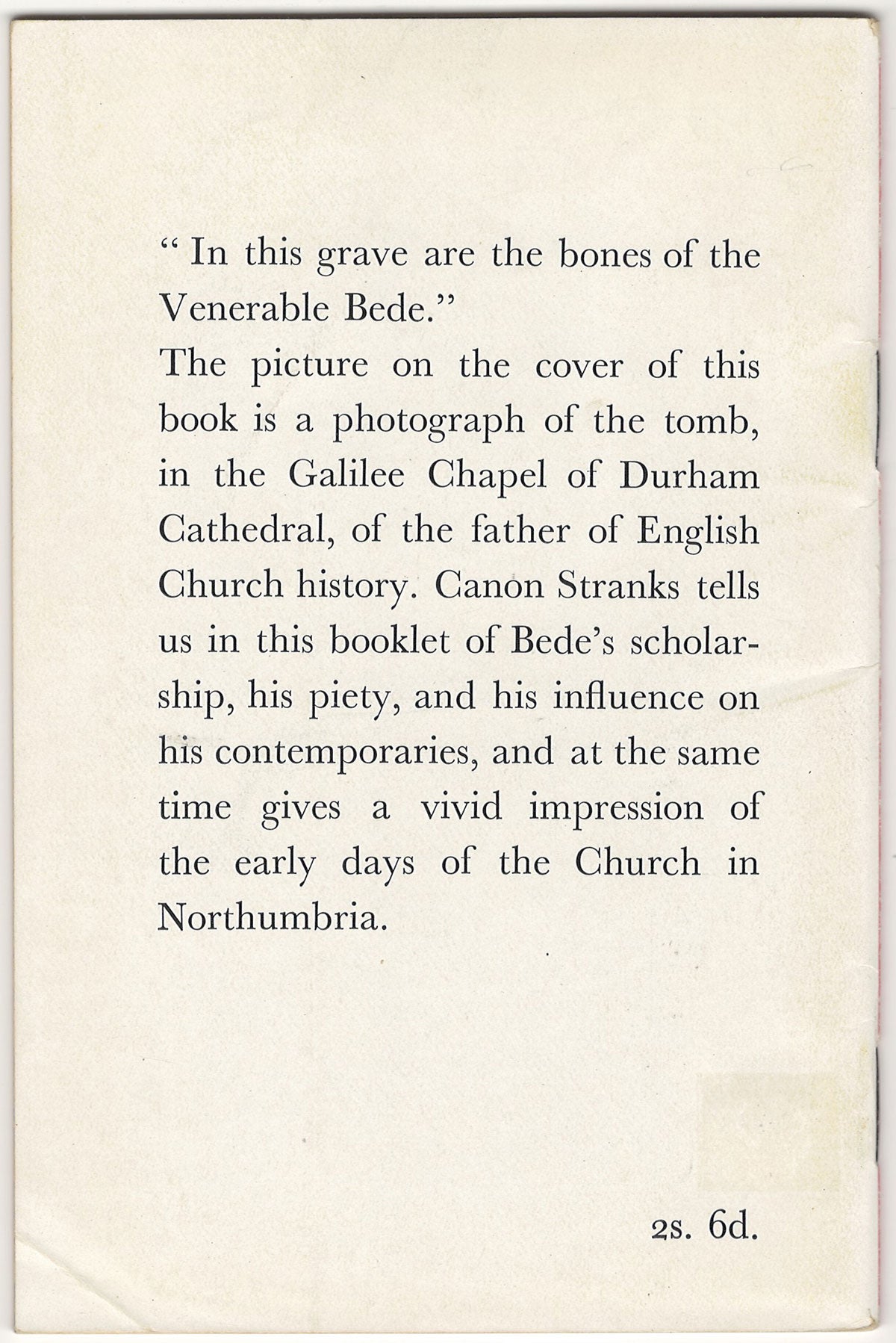 The Venerable Bede by C. J. Stranks back cover
