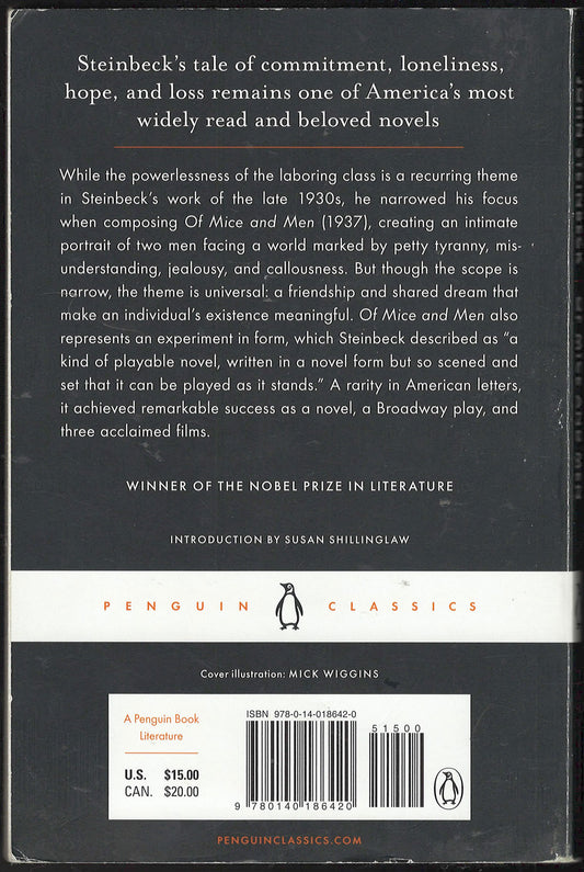 Of Mice and Men by John Steinbeck back cover