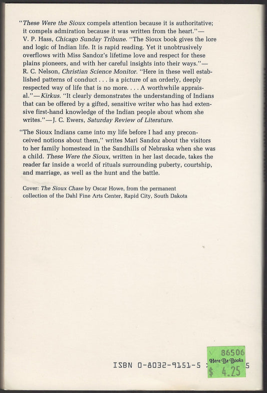 These Were the Sioux by Mari Sandoz back cover