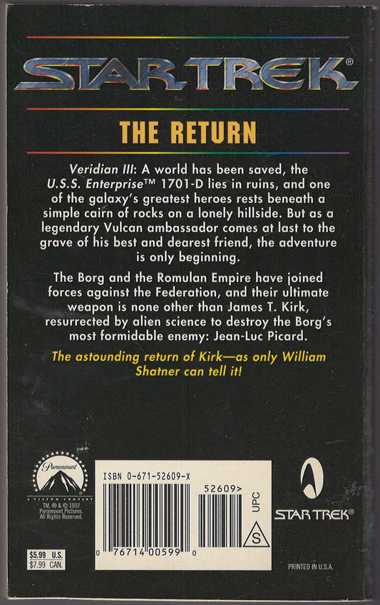 The Return by William Shatner, Judith Reeves-Stevens, Garfield Reeves-Stevens back cover