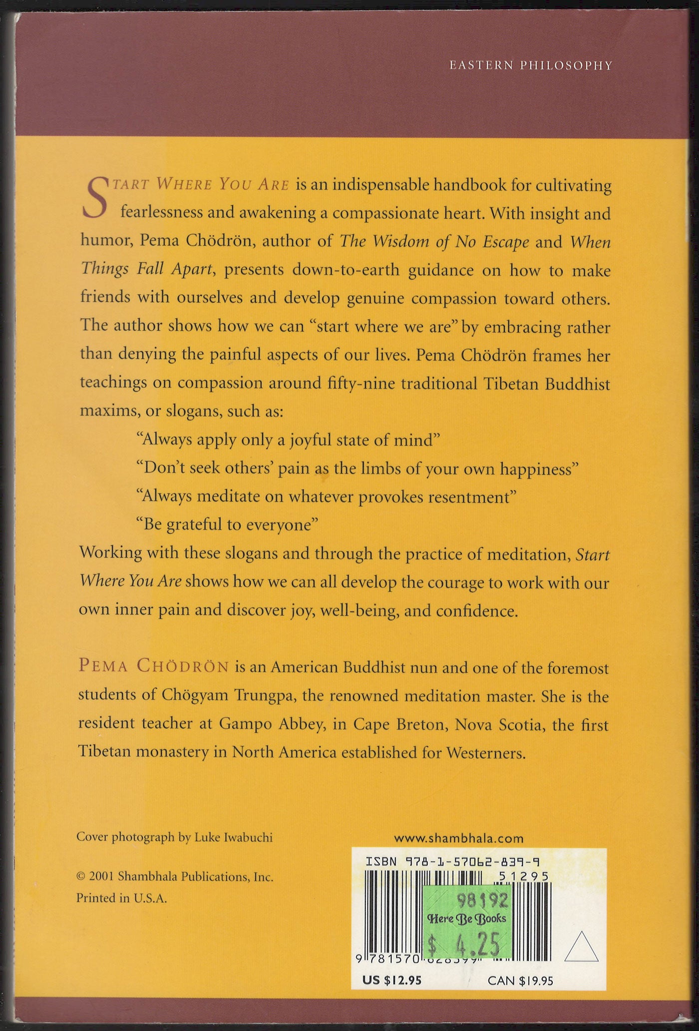 Start Where You Are: A Guide to Compassionate Living back cover