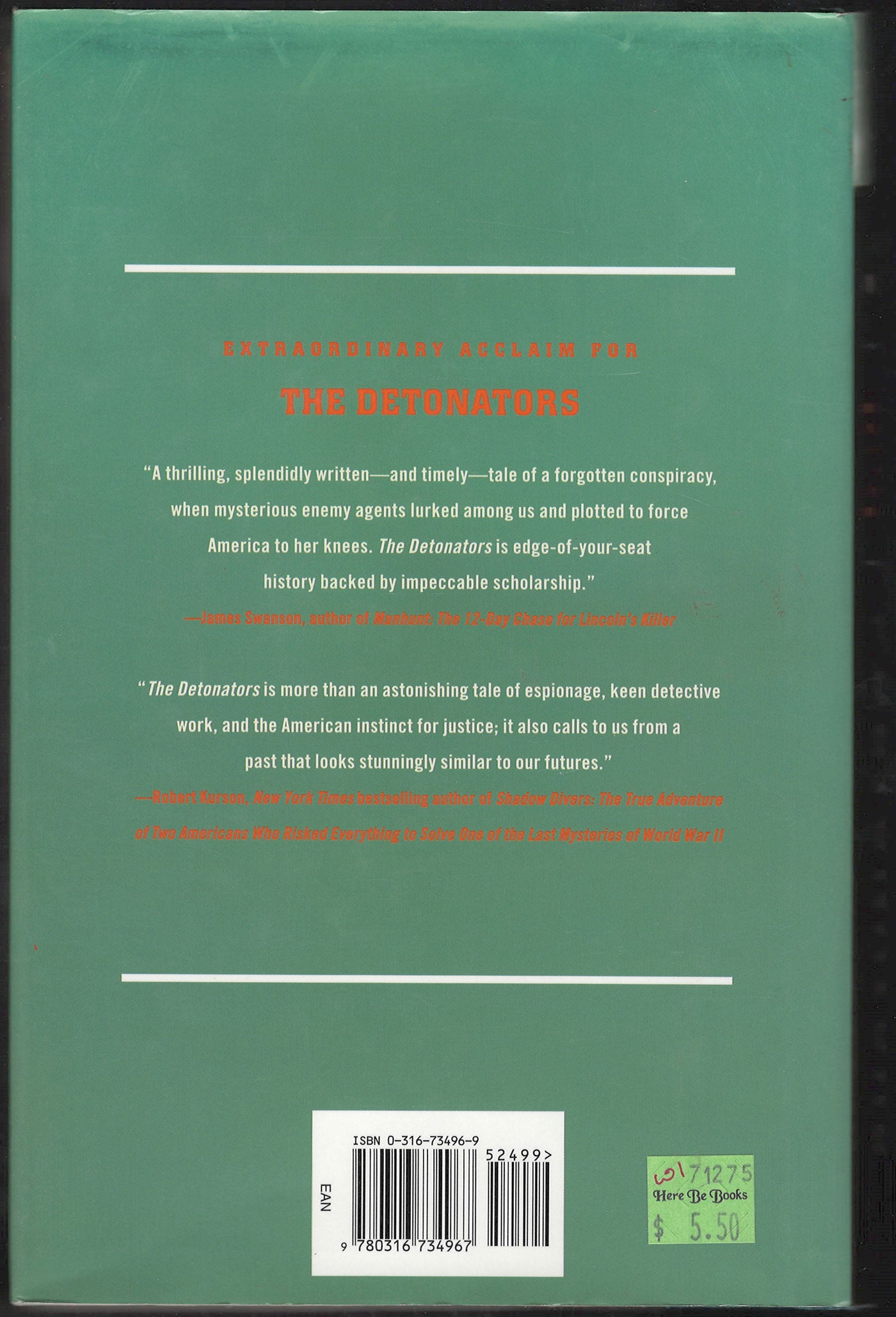 The Detonators: The Secret Plot to Destroy America and an Epic Hunt for Justice by Chad Millman back cover