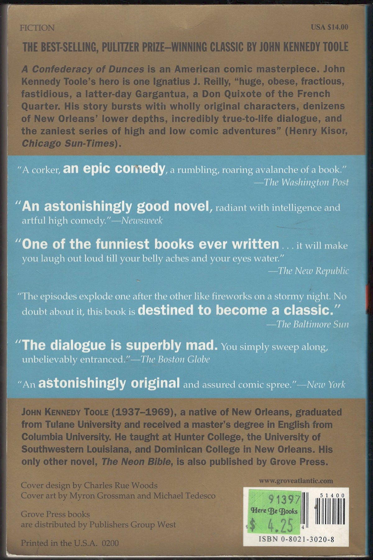 A Confederacy of Dunces by John Kennedy Toole back cover