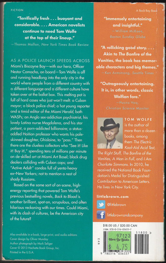 Back to Blood by Tom Wolfe back cover