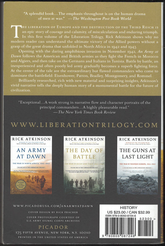 An Army at Dawn by Rick Atkinson back cover