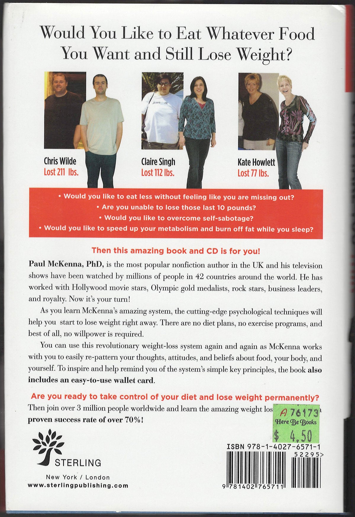 I Can Make You Thin by Paul McKenna back cover