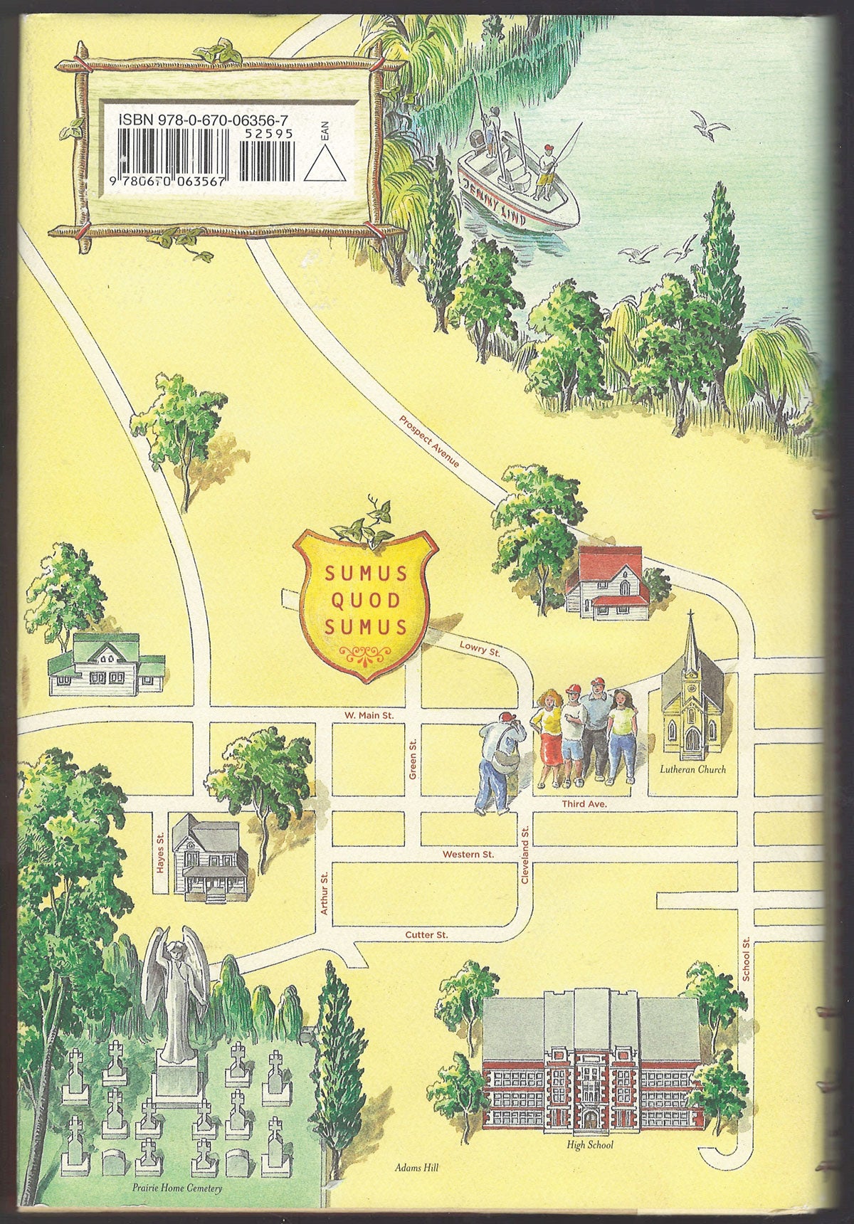 Back cover of Pontoon by Garrison Keillor with a map
