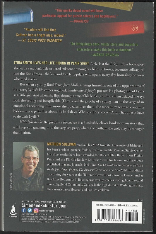 Midnight at the Bright Ideas Bookstore by Matthew Sullivan back cover
