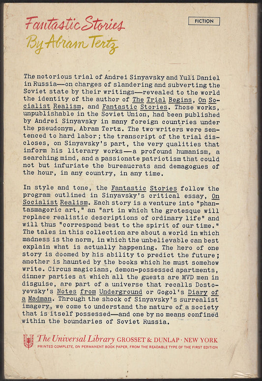 Fantastic Stories by Abram Tertz back cover