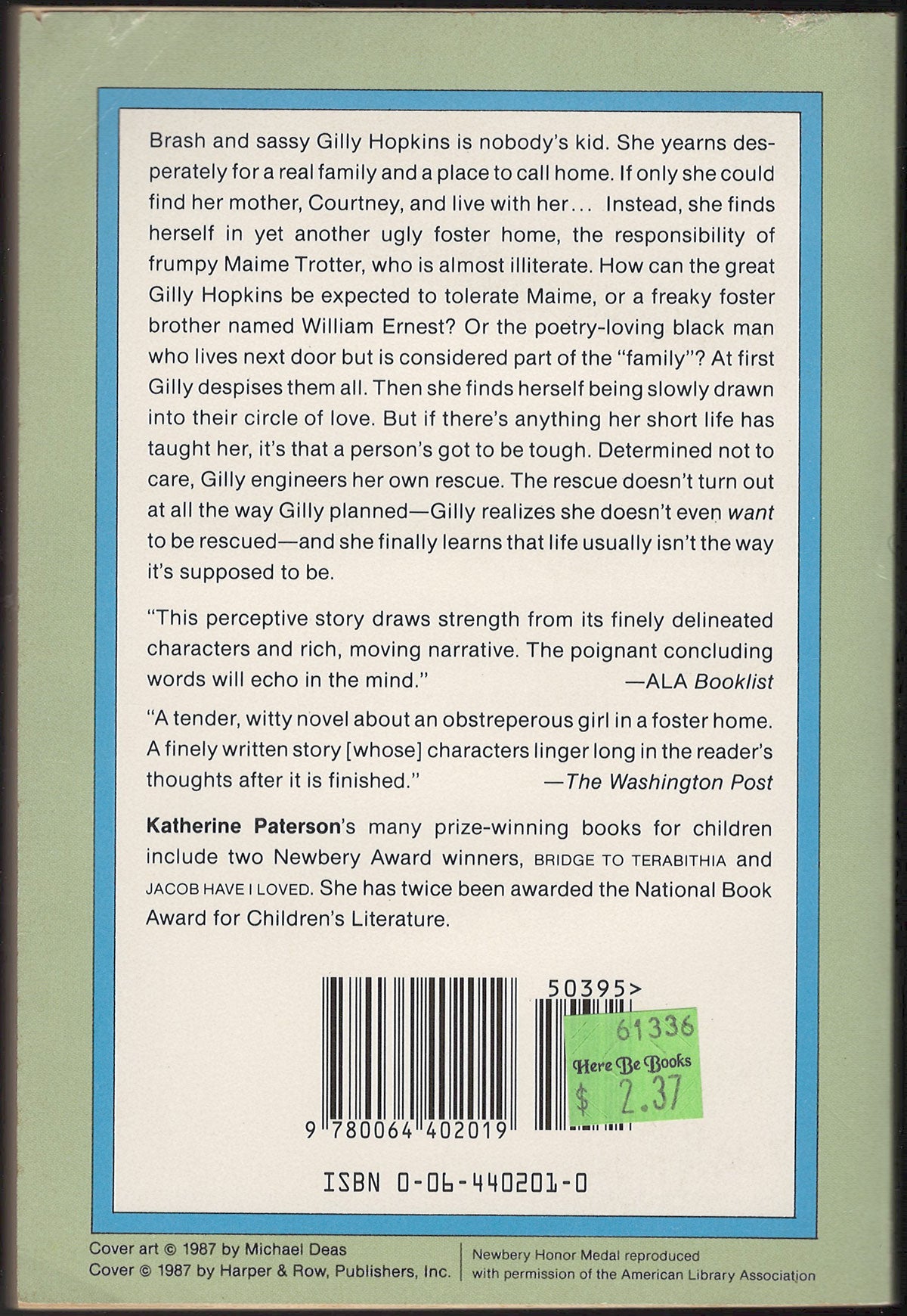 Great Gilly Hopkins by Katherine Paterson back cover