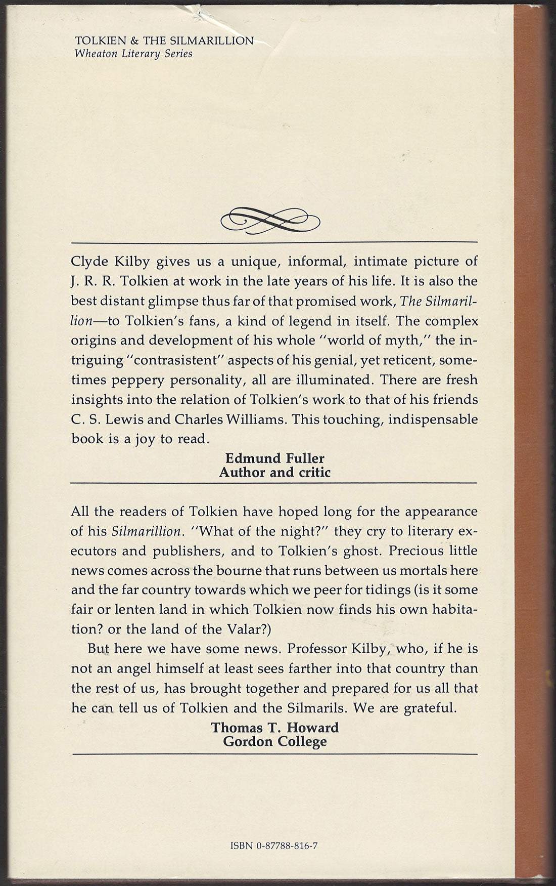 Tolkien and the Silmarillion by Clyde Kilby back cover