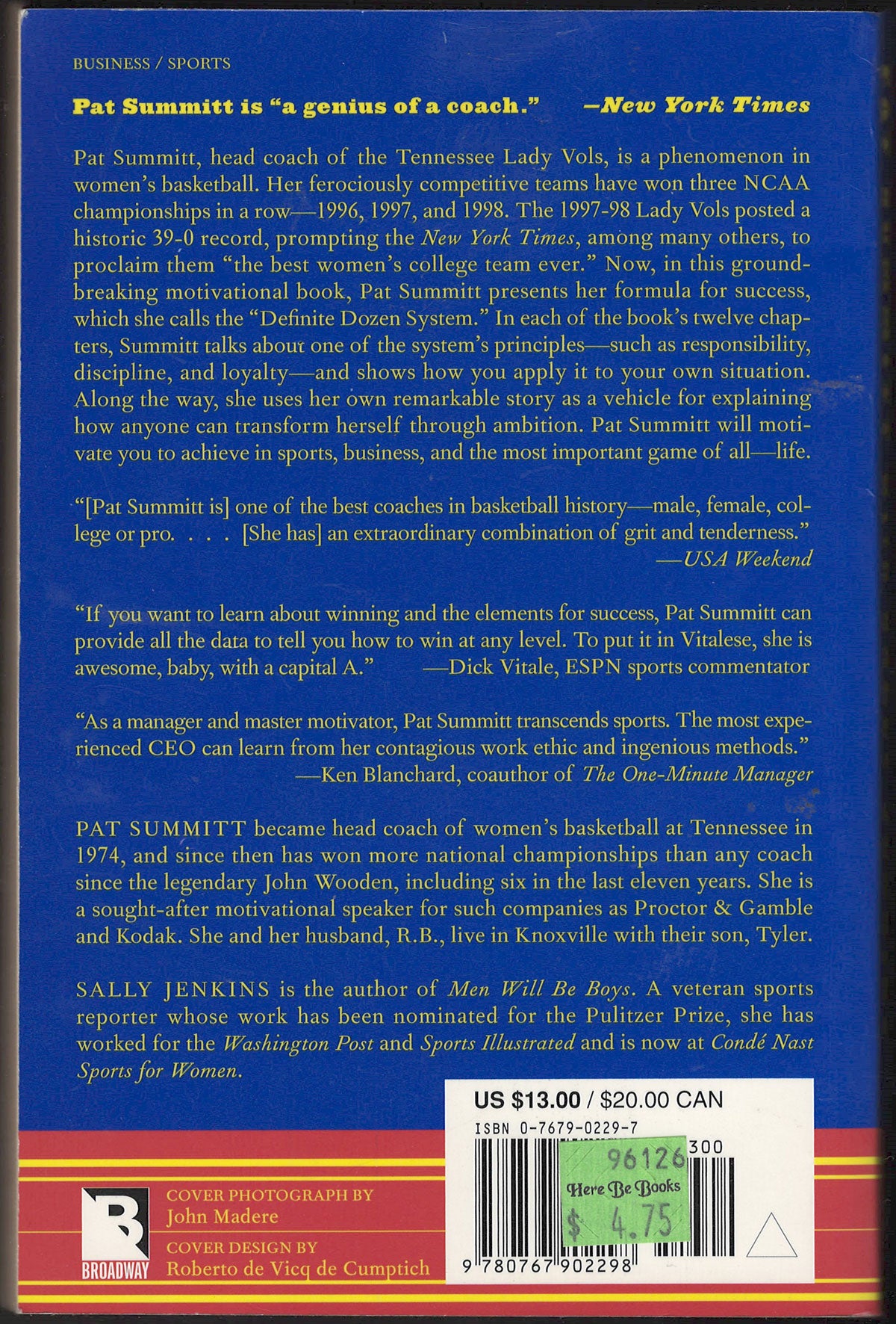 Reach for the Summit by Pat Summitt back cover