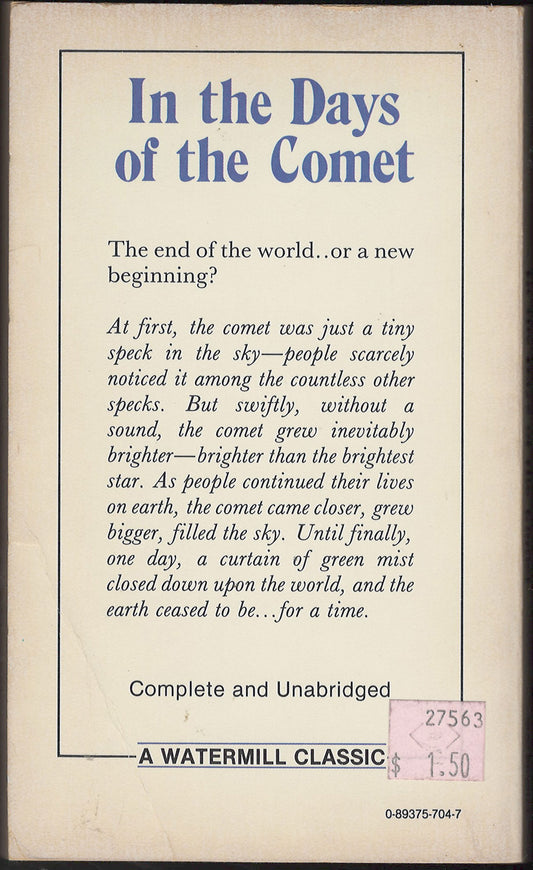 In the Days of the Comet by H.G. Wells back cover