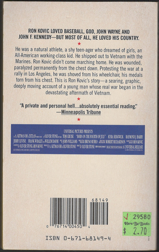 Born On the Fourth of July by Ron Kovic back cover