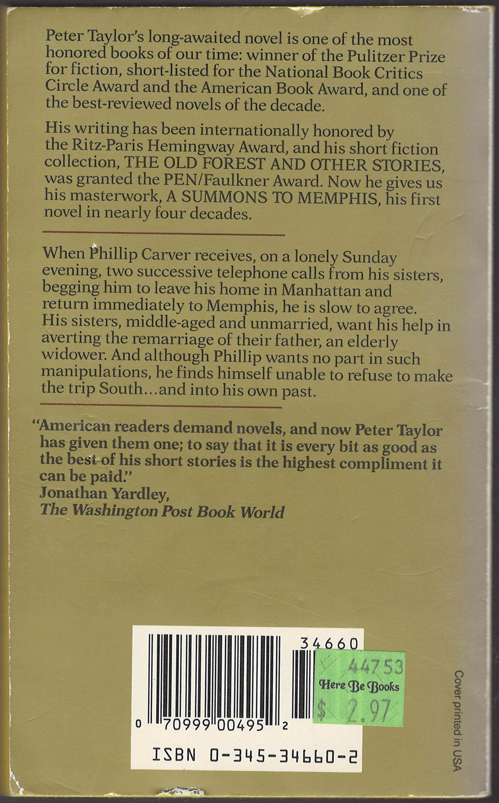 A Summons to Memphis by Peter Taylor back cover