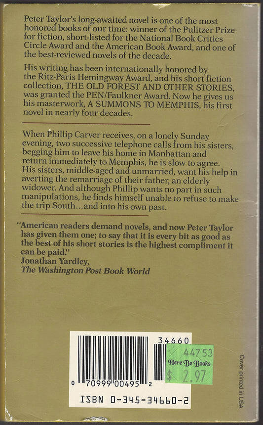 A Summons to Memphis by Peter Taylor back cover