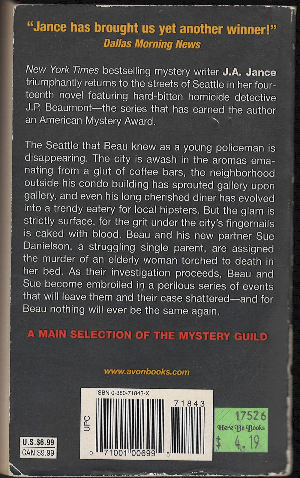 Breach of Duty by J. A. Jance back cover