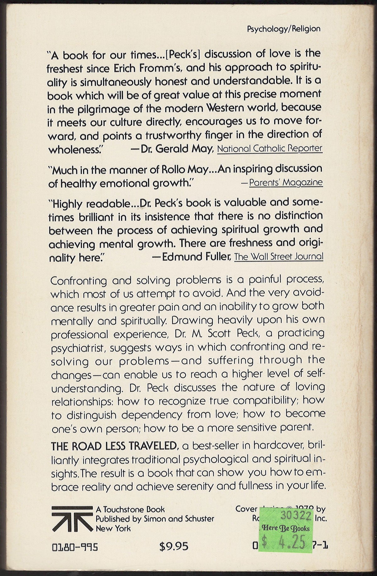 The Road Less Traveled: A New Psychology of Love, Traditional Values, and Spiritual Growth by M. Scott Peck back cover