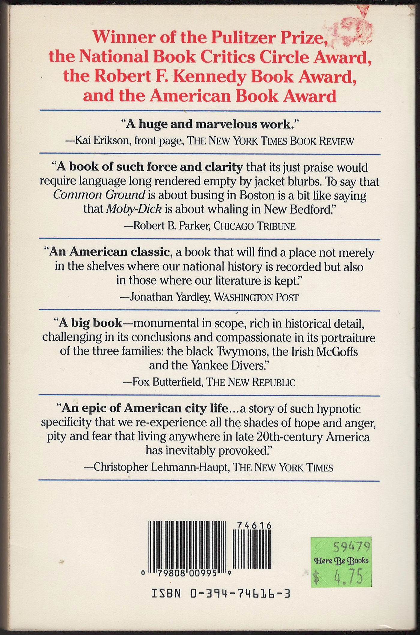 Common Ground by J. Anthony Lukas back cover