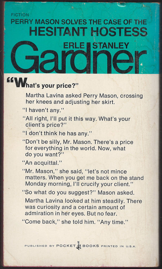 The Case of the Hesitant Hostess by Erle Stanley Gardner back cover