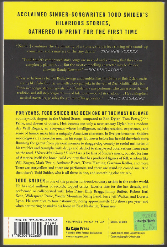 I Never Met A Story I Didn't Like by Todd Snider back cover