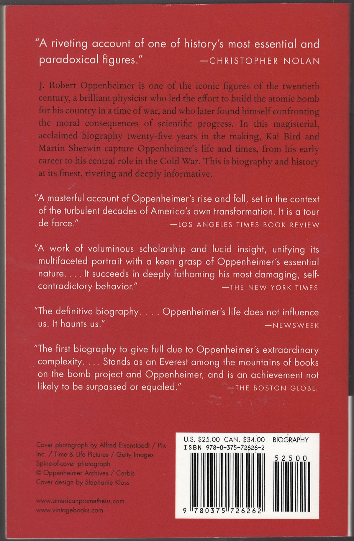 American Prometheus The Triumph and Tragedy of J. Robert Oppenheimer back cover