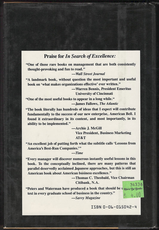 In Search of Excellence: Lessons from America's Best-Run Companies back cover