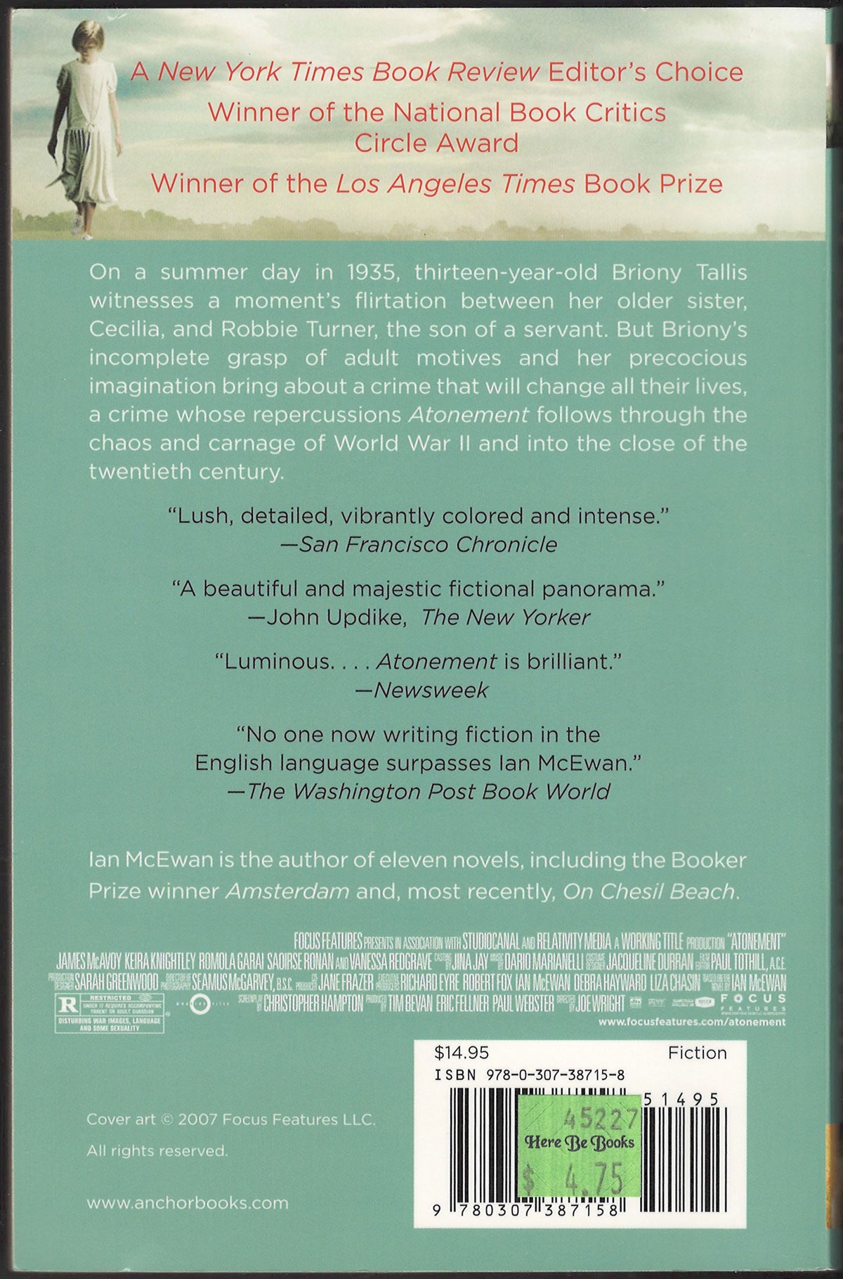 Atonement by Ian McEwan back cover