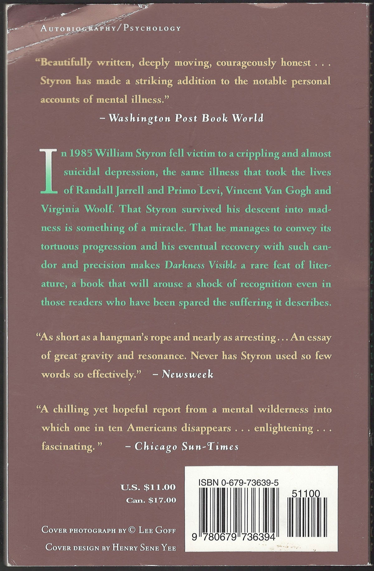 Darkness Visible: A Memoir of Madness by William Styron back cover