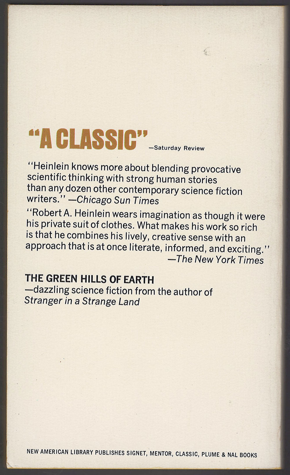 The Green Hills of Earth by Robert A. Heinlein back cover